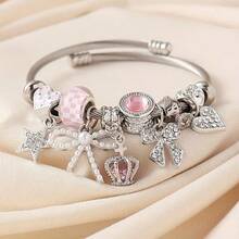 1 pieza Pulsera de lujo con cuentas en forma de corazón, corona, mariposa y estrella, accesorio ajustable y versátil - Pulsera con lazo de corona - Ver 1