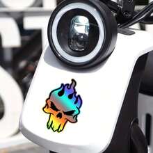 2pcs Holographic Flame Skull Motorcycle Sticker, Waterproof Vinyl Decal For Bike Body - 1 SET - View 4