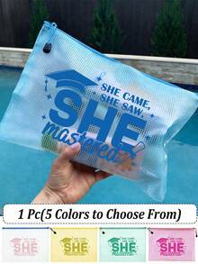 Túi đi biển lưới chống thấm nước thời trang, túi đựng mỹ phẩm in họa tiết "She Came, She Saw, She Mastered", chủ đề bãi biển. Túi đựng mỹ phẩm trong suốt dung tích lớn, túi đựng đồ vệ sinh cá nhân bằng nylon có khóa kéo, nhẹ, có thể đựng kem chống nắng, đồ ăn nhẹ, bikini và các vật dụng cần thiết khi đi biển, phù hợp cho nhiều dịp như du lịch, nhà, văn phòng, bãi biển, tiệc tùng, quà tặng sinh nhật lý tưởng, quà tặng ngày lễ, quà tặng tốt nghiệp thạc sĩ, quà tặng mùa tốt nghiệp. - Nhiều màu - Xem 1