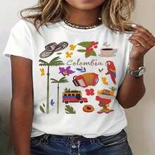 1 pieza clásica y versátil, camiseta corta de algodón puro con mangas cortas, estampada con un dise?o representativo de la cultura colombiana. Estilo moderno. - Blanco - Ver 2