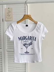 Camiseta ajustada de mujer con cuello de pico, manga raglán y patrón minimalista, 95% algodón, color caqui - Multicolor 4 - Ver 3