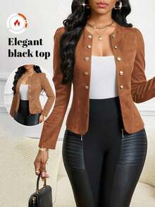 Lady Chaqueta abierta con detalles de botones en ante negro para otoño/invierno - Óxido marrón - Ver 8