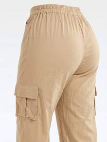 Wide Leg Plus Size Winter High Waist New Release Cold Autumn Elegant Palazzo Pants With Side Pockets Cargo Butt Lifting Premium Tailoring Sizes 46 To 56 - 米色 - View 6
