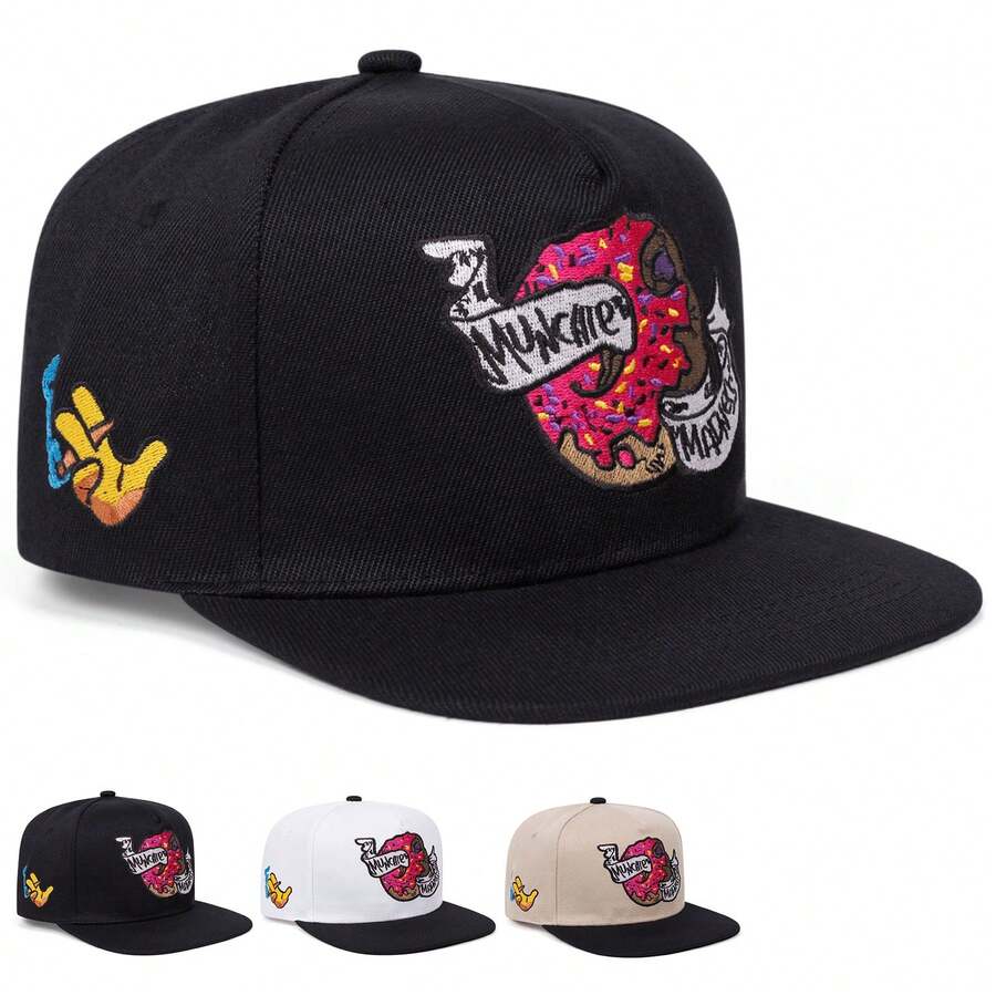 Mũ lưỡi trai in hình graffiti hình bánh donut và ký hiệu bàn tay, kiểu dáng mũ snapback, phong cách đường phố thường ngày, có thể điều chỉnh, chất liệu hip hop. - A - Xem 1