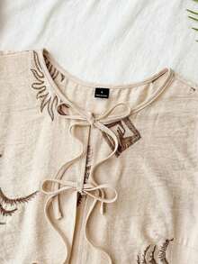 Blusa de tirantes casual con volantes y bordado en el bajo para vacaciones de mujer - Albaricoque - Ver 3