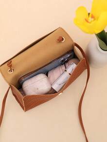 Solid Color Grass Texture Pearl Pendant Crossbody Handbag - Brown - View 5