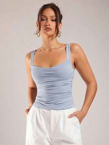 Camiseta de tirantes de unicolor minimalista para mujer - Azul - Ver 3