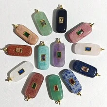 1 mặt dây chuyền đá tự nhiên hình chữ nhật, thạch anh tím, lapis lazuli, dùng để làm trang sức, vòng cổ tự làm. - Quảng trường - Xem 2
