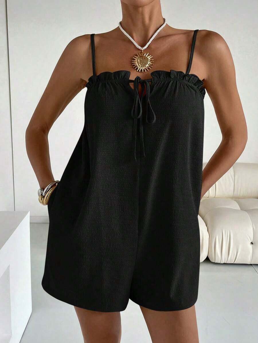 2026 Women Casual Solid Color Sleeveless Jumpsuit Summer Black - Negro - Ver 1