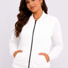 Women's Quilted Bomber Jacket With Zipper And Pocket For Cold Weather, Winter Casual Fashion, Sizes M, L, XL, XXL, XXXL - trắng - Xem 3