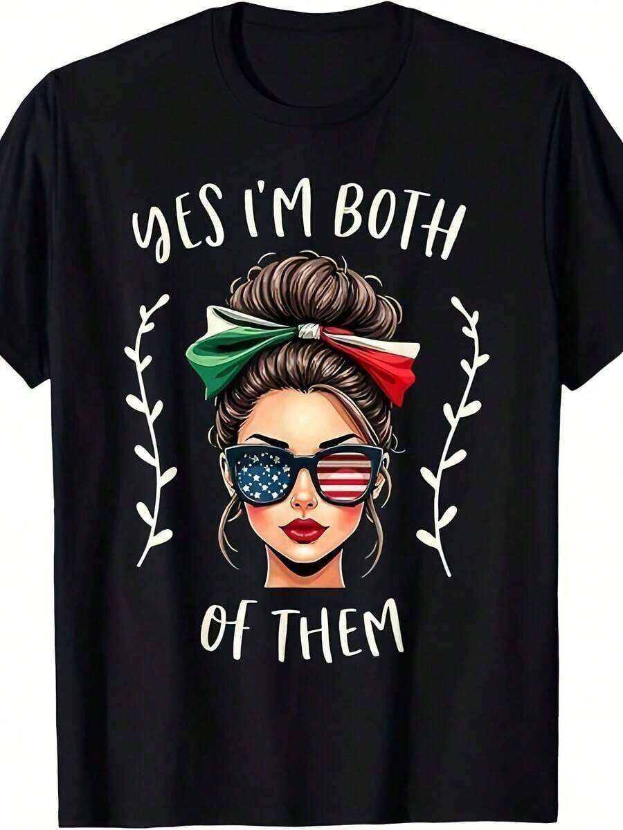 Women's Plus Size Short Sleeve Sports T-Shirt, 100% Cotton, Personality Style Above Attitude - 黑色 - 查看 1