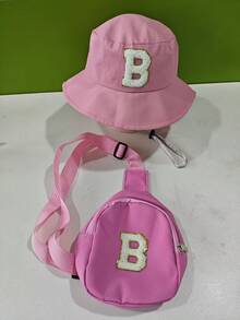 2 Pieces A-Z Letter Children's Bucket Hat, Stylish Simple Visor With A Shoulder Crossbody Bag, Suitable For Boys And Girls To Go Out Everyday. - Pink - View 8