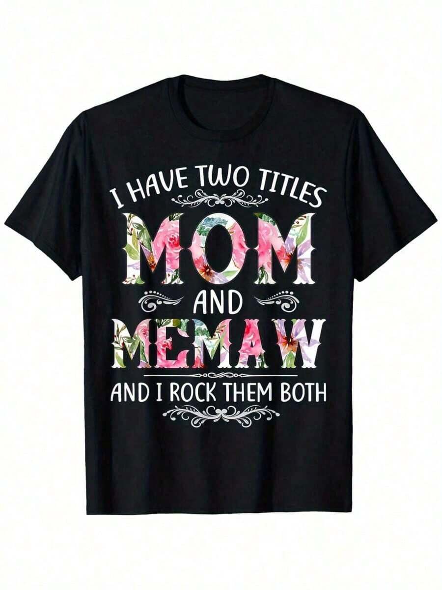 Casual Algodón Camiseta Gráfica Divertida Mamá Y Abuela, Negra, Para El Día De La Madre, Regalo Perfecto Para Familiares Y Amigos, Lavable Aáquina, % Algodón.Fashion - Negro - Ver 1