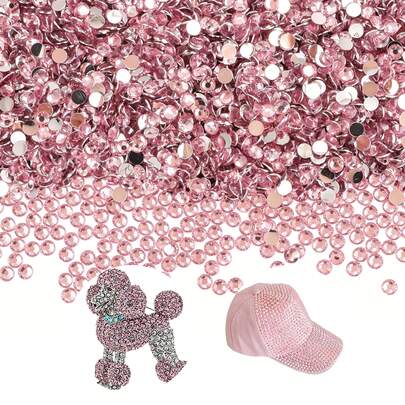 1000/2000颗浅粉色树脂水钻散装，包含2mm、3mm、4mm、5mm、6mm尺寸，高透明度平底设计，适用于手机壳DIY、发饰、服装、包包、手工珠宝、婚礼装饰、杯子和化妆盒装饰等，用途广泛。