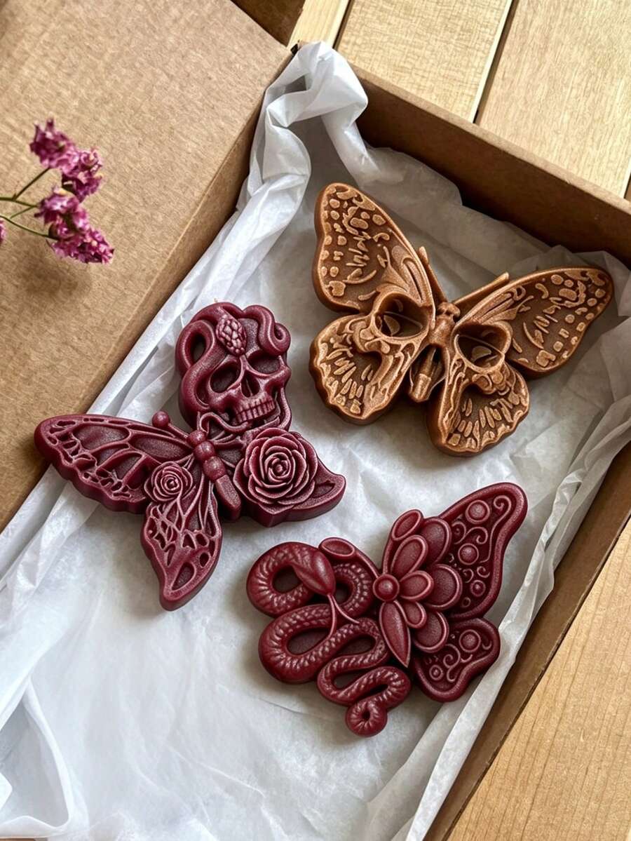 Dark Gothic Butterfly & Snake Silicone Mold, Suitable For Candle, Plaster, Resin DIY, Halloween & Day Of The Dead Decor, Reusable Mold For Crafters - Dark Butterfly - View 1