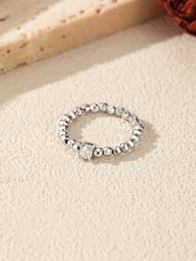 MODIAN Anillos apilables con cuentas de plata de ley 925 con accesorios de joyería fina de moda con moissanita de color D para mujeres - Plateado - Ver 9