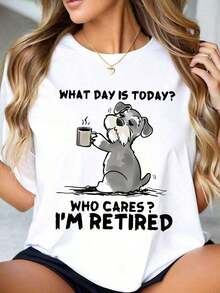 Mexican Women's T-Shirt With Graphic Print 'I'm Retired, What Day Is It?', Short Sleeve, Round Neck, Machine Washable, Cotton T-Shirt Summer Fashion - 黑色 - 查看 8