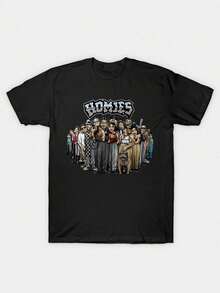 Homies Gangster Cartoon Characters Print Same Style For Men And Women 2025 Summer Short-Sleeved Printed T-Shirt Pure Cot - 黑色 - 查看 1