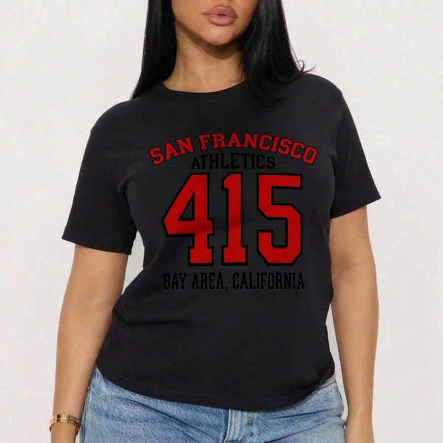Women's Solid Color Graphic Short Sleeve Crew Neck T-Shirt Casual Daily Streetwear Chic Blusas Para Mujer Casual - 黑色 - 查看 1