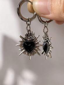 1 Pair Gothic Punk Style Vintage Black Heart-Shaped Earrings, Thorn Heart Design, Suitable For Women, Valentine's Day, Mother's Day, Halloween Gift, Unisex - Black - View 7