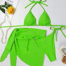 New And Sexy Three-Piece Swimsuit, Plus Size Bikini For Beach And Hot Spring Resort. - 草綠色 - 查看 4