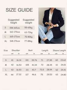1件装女士时尚百搭通勤休闲宽松纯色口袋翻领轻薄西装外套，适合春夏穿着 - 寶藍色 - 查看 8