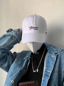 1 chiếc mũ lưỡi trai thời trang unisex màu xám in chữ, chống nắng. - trắng - Xem 2