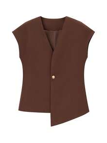 Women's Dress Vest, Sleeveless Design With V-Neck And Front Button Closure, Fitted Sack-Style Cut, Available In Various Solid Colors (Beige, Burgundy, Olive Green, Brown, Black), Faux Wool Fabric With A Fluid Drape, Elegant And Professional Style Ideal For Office, Work And Formal Spring And Autumn Events. - 棕色 - 查看 3