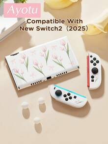 Ayotu 1個粉色鬱金香圖案超薄TPU透明保護殼，相容於Switch OLED/Switch/Switch Lite/New Switch2(2025)，支援底座設計，無需拆卸，防震防塵，多色可選 - 彩色 - 查看 18