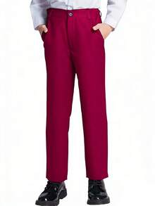 Boys' Formal Flat Front School Uniform Pants, Burgundy, Age 4-16 - Burgundy - View 5