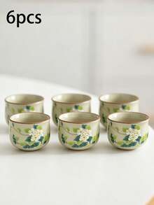 1/2/4/6pcs Camellia Ceramic Tea Cups, Ru Kiln Floral Ceramic Mugs, Water Cups, Coffee Cups, Suitable For Home, Gatherings, Parties, Gift Giving - Multicolor - View 15