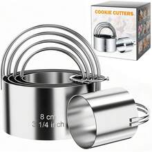 Round Cookie Cutters With Handle - Donut Hole Cookie Biscuit Cutter Set(5 Pieces/Set), Stainless Steel Circle Cutters Donut Cutter Mold Tool With Ring For Baking, Biscuits, Cakes, Sandwiches - 5件銀 - 查看 8