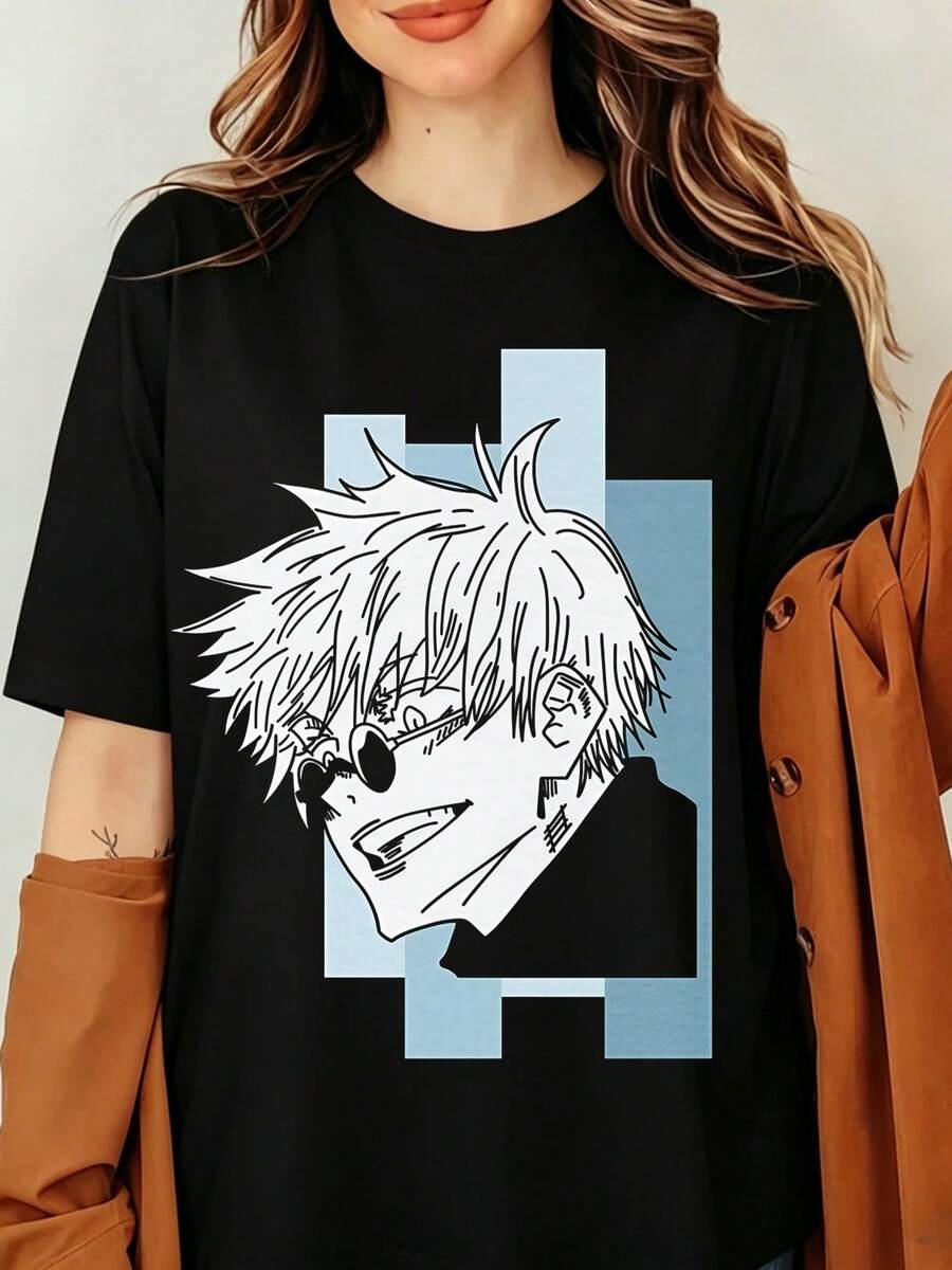 Gojos Satorus Jujutsus Kaisens T-Shirt, Satorus Gojos Anime Manga Graphic Tee, Anime Graphic Tee, Unisex Casual Cosplay Y2K Harajuku Streetwear Tee - Black - View 1