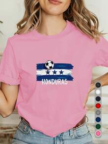 Women's T-Shirt With The Honduran Flag - Casual Short-Sleeved T-Shirt With A Round Neck And Loose Fit, Featuring The Coat Of Arms And Colors Of The Honduran Flag. Suitable For Spring And Summer Wear, It Can Be A Gift To Show Honduran Cultural Pride. Ideal For Everyday Wear, Machine Washable Cultural Clothing. - 白色 - 查看 7