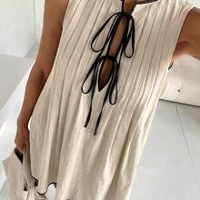 Vestido mini sin mangas con lunares en contraste para mujer - Albaricoque - Ver 4