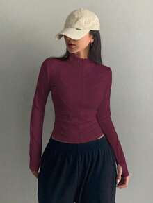 Chaqueta Ajustada Con Cierre De Cremallera Para Mujer - Rosa Roja - Ver 3
