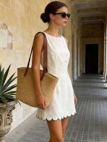 Vestido casual sin mangas con cuello redondo y espalda descubierta con lazo para mujer - Albaricoque - Ver 7