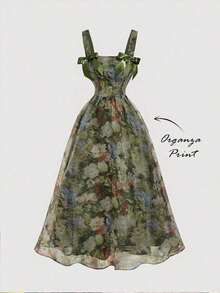 MOD Vestido de mujer estampado con la pintura del Cielo Estrellado de Van Gogh en azul, vestido de tirantes retro para ocasiones como Navidad, vacaciones u otras fiestas, con lazo - Multicolor - Ver 3