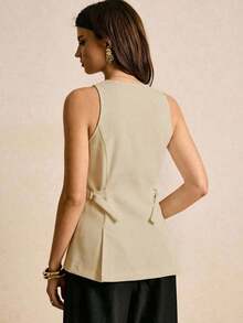 Elegante blusa marrón con cierre de botones delantero y cintura ceñida, elegante y ajustada a la cintura, blusa elegante para mujer, blusas elegantes para mujer, sencilla y elegante, adecuada para uso diario, salir, ir al trabajo, otoño/invierno, blusas marrones para mujer, blusa color caqui, blusa marrón café - Albaricoque - Ver 3
