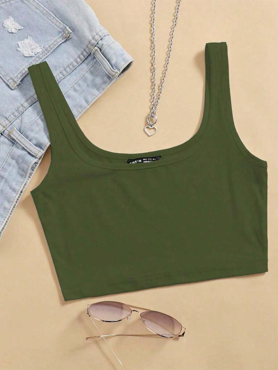 Top tank corto unicolor - Verde militar - Ver 1