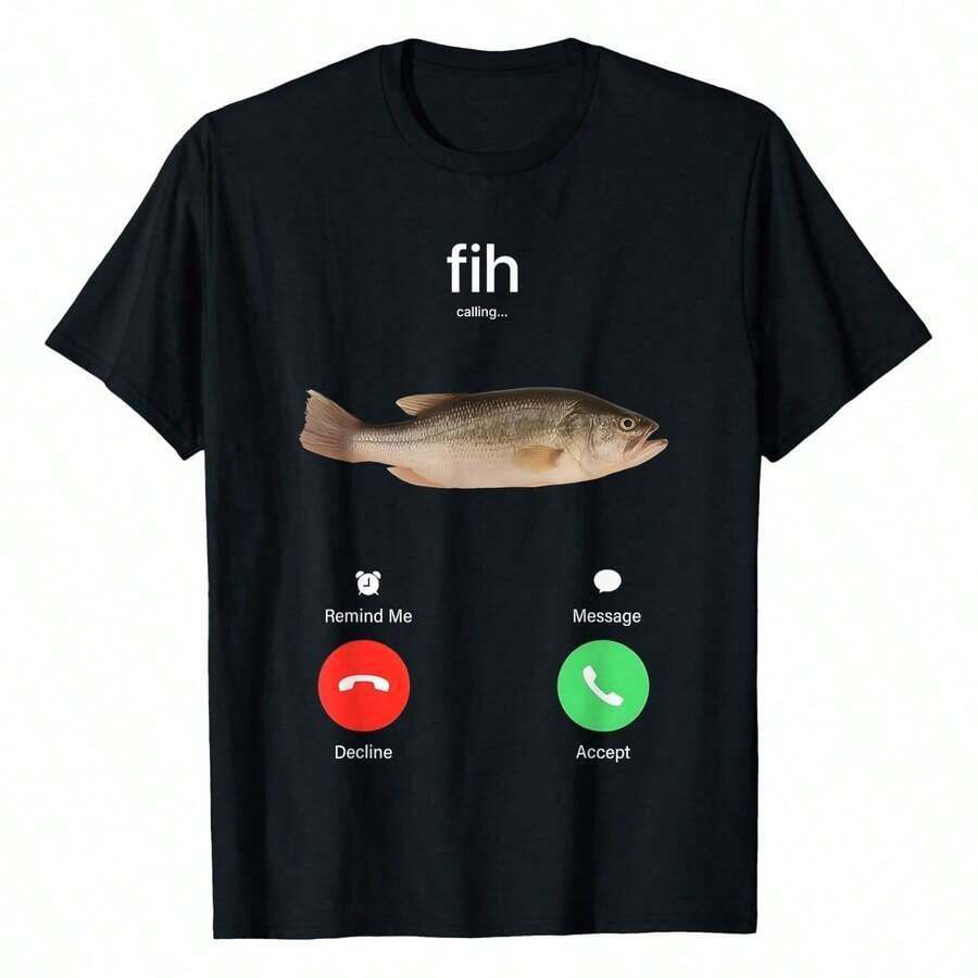 Fish Calling Remind Me Message Decline Accept Phone Call Fish T-Shirt, Women's Loose Fit T-Shirt | Soft And Breathable Short Sleeve T-Shirt For Everyday Wear And Travel - 黑色 - 查看 1