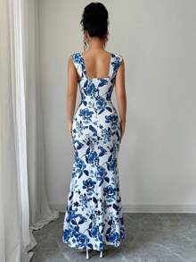 Un vestido largo sin mangas para unas elegantes vacaciones de verano para damas - Azul - Ver 2