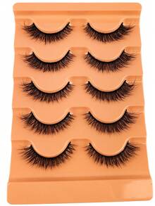 NAIJEMA 5 Pairs Fluffy Faux Mink Eyelashes, Delicate, Thick, Curly Soft, 3D Natural Eyelashes, Suitable For Party, Daily Wear, Cat Eye Style, Applicable For Various Occasions - Black - View 4