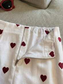 Falda con cierre de cremallera, estampado de corazón, de corte evasé y talle bajo, de estilo coreano y de nueva moda, que estiliza la figura de la mujer - Blanco 2 - Ver 7