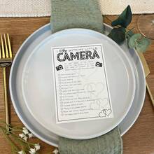 Tarjetas de recuerdo del juego de desafío de selfie "Yo veo con mi pequeña cámara" en blanco y negro para invitados a la boda - Juego del reto de selfies - Ver 2