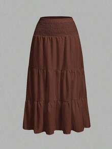 MOD Minimalist A-Line Skirt With Pleats And Drawstring In A Solid Color, For Casual Everyday Wear - Brown - View 1