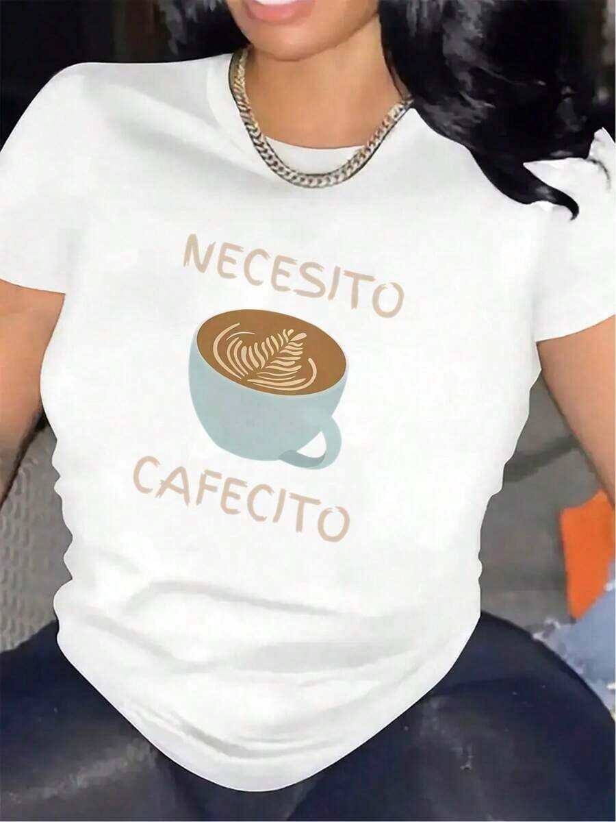 1 T-Shirt With The Design "I Need A Little Coffee", Perfect For Use In Cafes Or At Home, Made To Be Durable And Comfortable, Ideal For Everyday Use, Made With Lightweight And Breathable Material, A Graphic T-Shirt Suitable For Both Men And Women, 180g 100% Cotton. - 白色 - 查看 1
