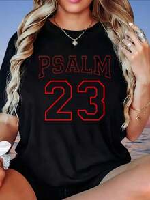 Camiseta de fe cristiana con el Salmo 23 para mujer, estilo jersey con versículo bíblico, blanca, informal, de verano, para chicas y mujeres. - Negro - Ver 5