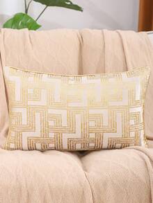 1pc Gold Decorative Throw Pillow Cover, Jacquard Gold Thread Geometric Texture Cushion Cover, Sofa Bedroom Minimalist Luxury Style Home Decor, Holiday Gift - Yellow - View 11