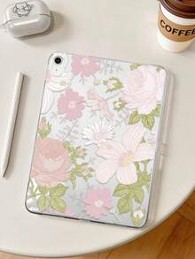 1個 TPU 軟殼粉色與白色牡丹雛菊花卉圖案彩繪平板保護殼，適用於 iPad 10.2/10.5/Air4/Air5/10.9/Pro 11"/10代/Air 11-In.(M2)-2024/Pro11-In.(M4)-2024/Air 11-Inch (M3) 2025/(A16) 11 Inch 11代 2025/Air7(M3)2025 (11-Inch)/Air 8(M4)2026(11-Inch)/Mini1/2/3/Mini4/Mini5/Mini6/Mini7/Air/Air2/9.7/Galaxy Tab A7 10.4 Inch/A8，透明保護殼無筆槽，筆僅供展示不含在內，輕量超薄軟殼 - 彩色 - 查看 2